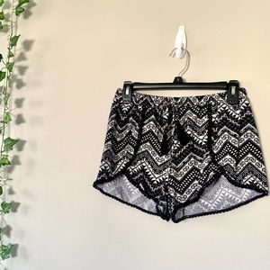 No Boundaries Black/White Pompom Tassel Shorts